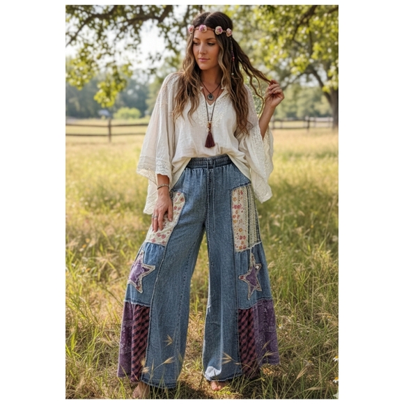 Bohemian Patchwork Flare Jeans - Picture 4 of 4